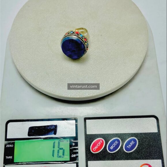 Lapis Stone Ring, Handmade Kuchi Ring, Tribal Ethnic Ring, Lapis Lazuli Jewelry, - Picture 3 of 11